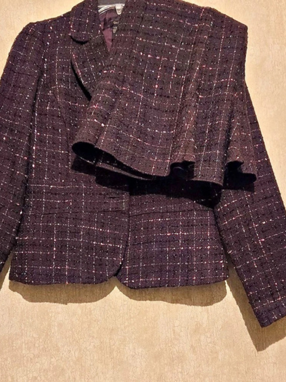 Twenty One Plaid Tweed Blazer in Burgundy & Pink